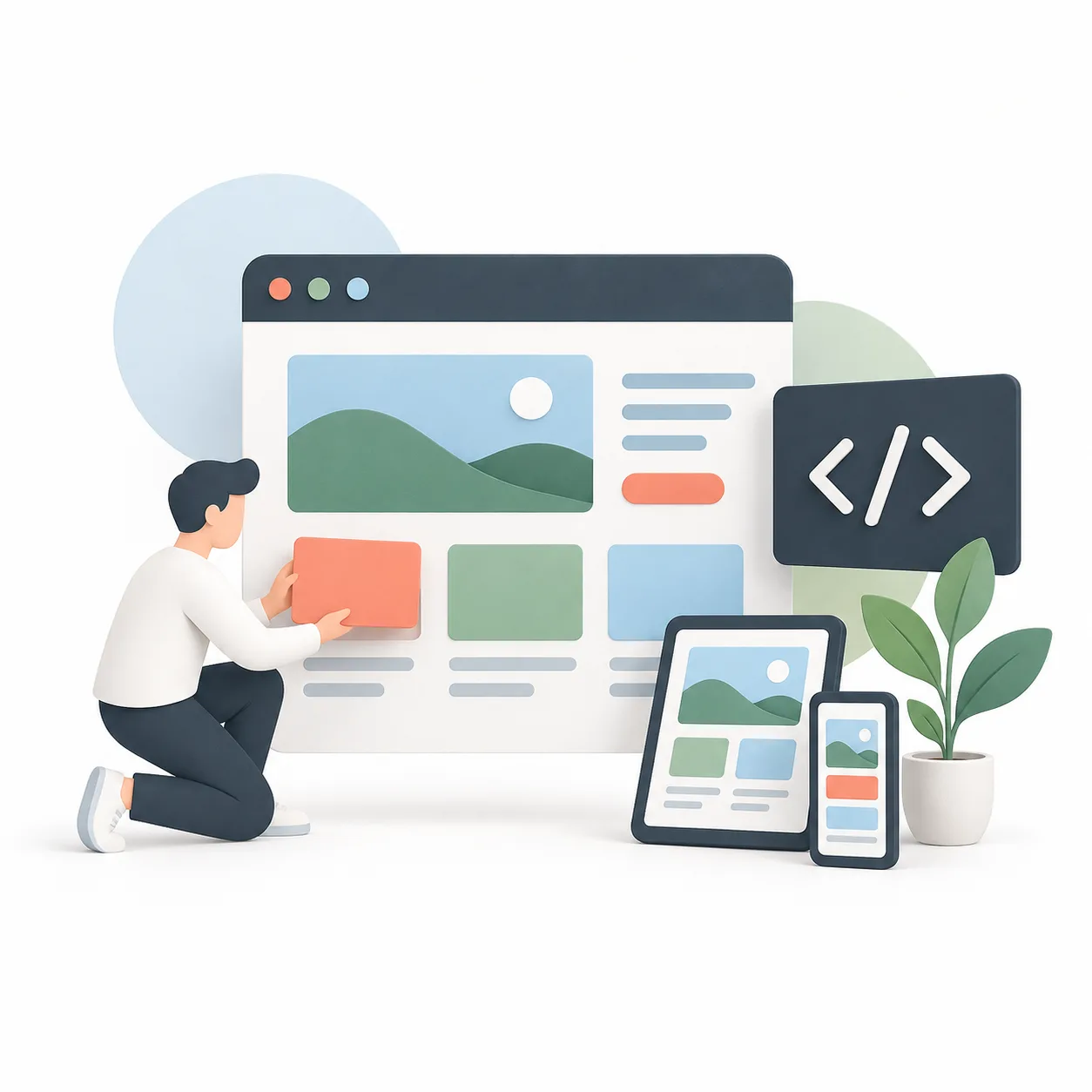 パソコンやスマートフォン向けのWebサイトを制作するイラスト